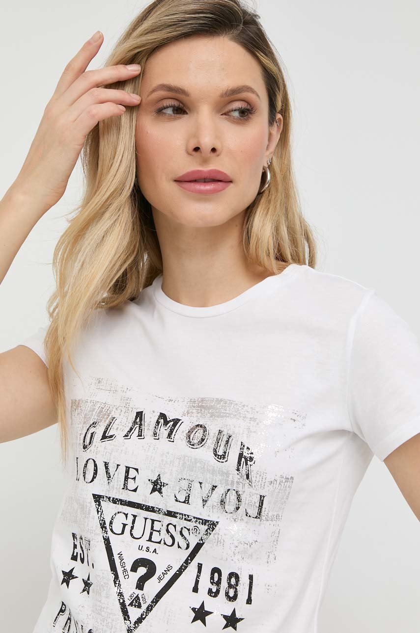 

Бавовняна футболка Guess колір білий