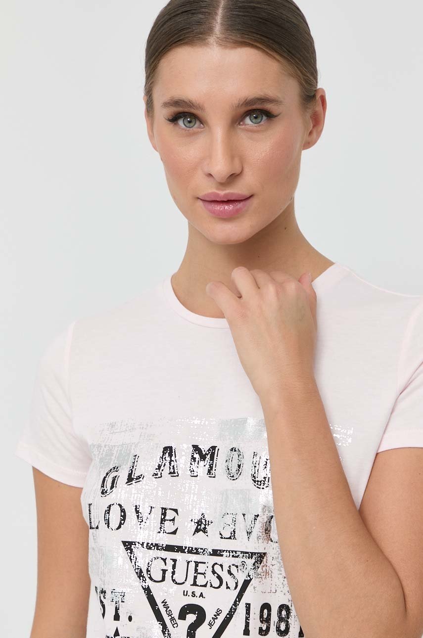 

Бавовняна футболка Guess колір рожевий