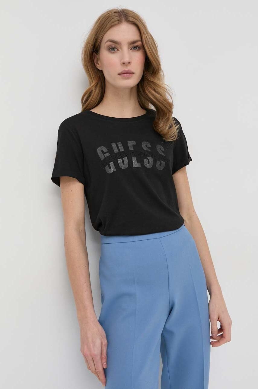 

Тениска Guess в черно, Черен
