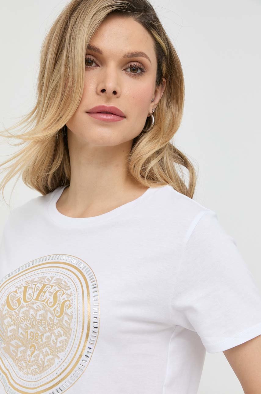 

Бавовняна футболка Guess колір білий