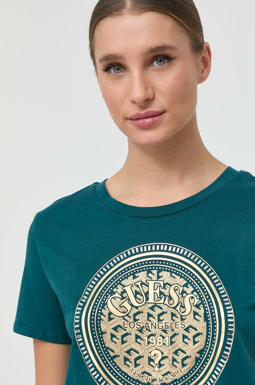 

Хлопковая футболка Guess цвет зелёный