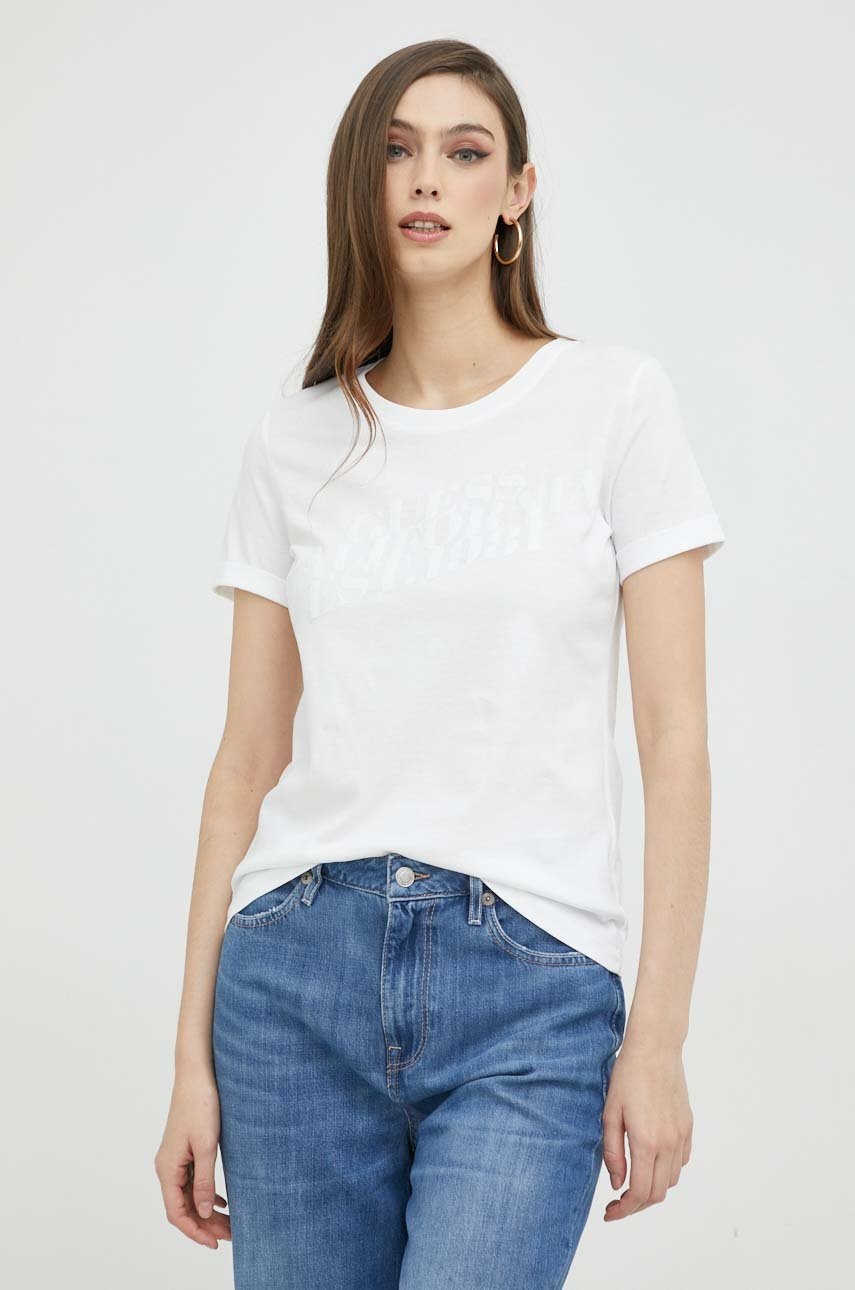 

Памучна тениска Guess в бяло, Бял