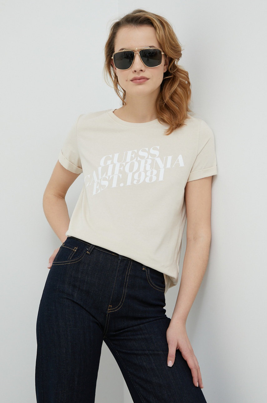 

Бавовняна футболка Guess колір бежевий
