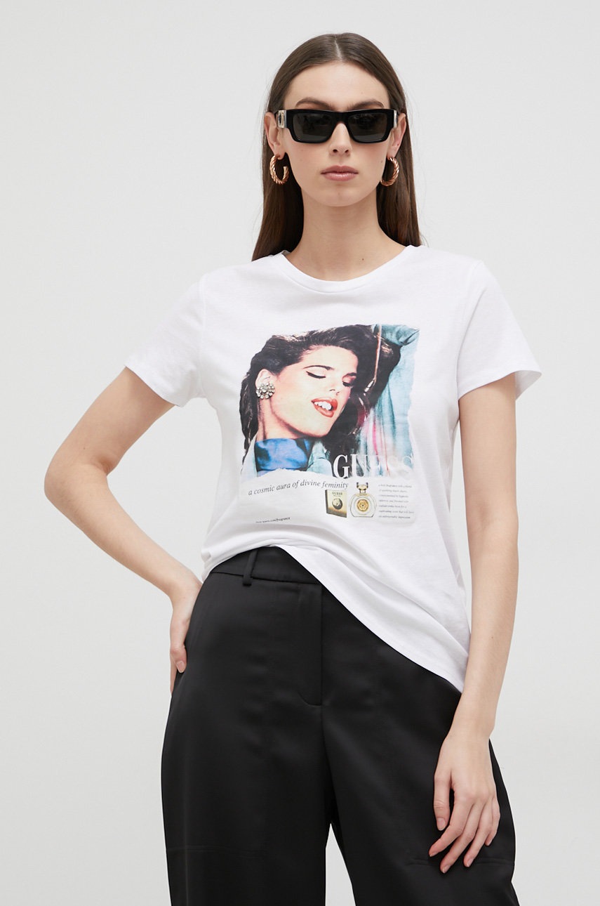 

Хлопковая футболка Guess цвет белый