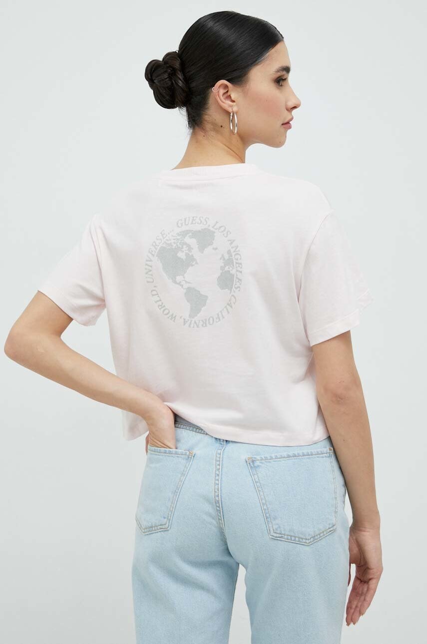 

Хлопковая футболка Guess цвет розовый