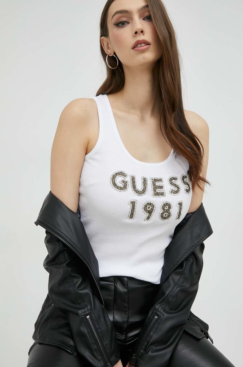 

Бавовняний топ Guess колір білий