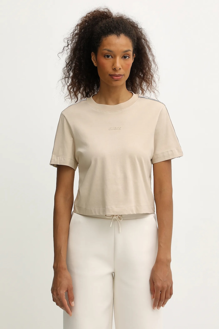 

Памучна тениска Guess BRITNEY, Бежов