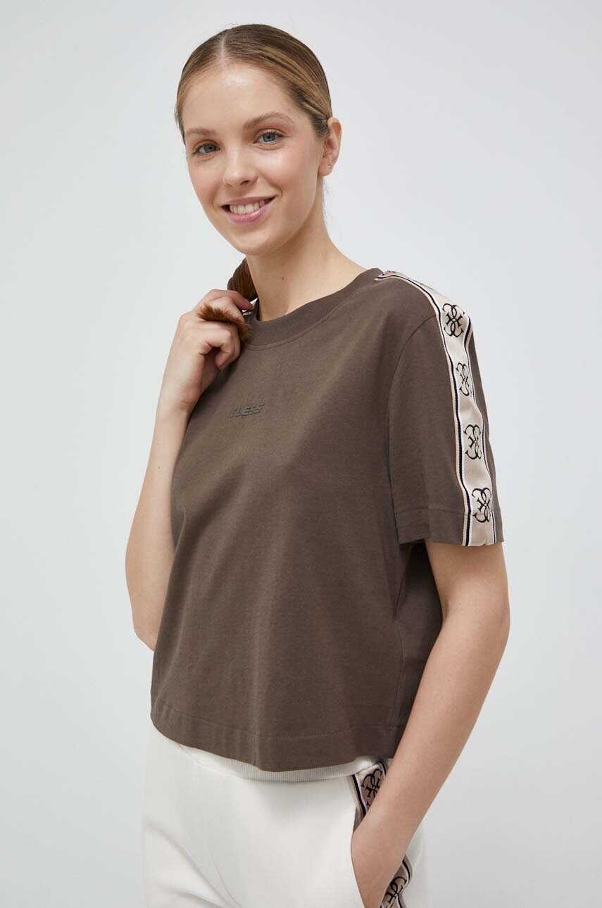 

Хлопковая футболка Guess цвет коричневый