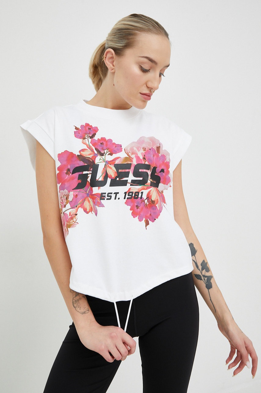 

Хлопковая футболка Guess цвет белый