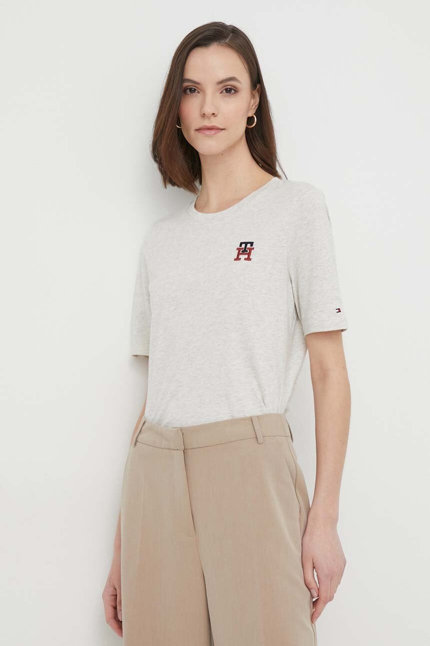 

Памучна тениска Tommy Hilfiger в бежово, Бежов