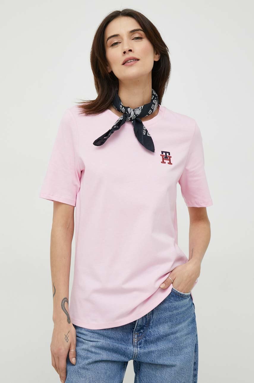 

Памучна тениска Tommy Hilfiger в розово, Розов