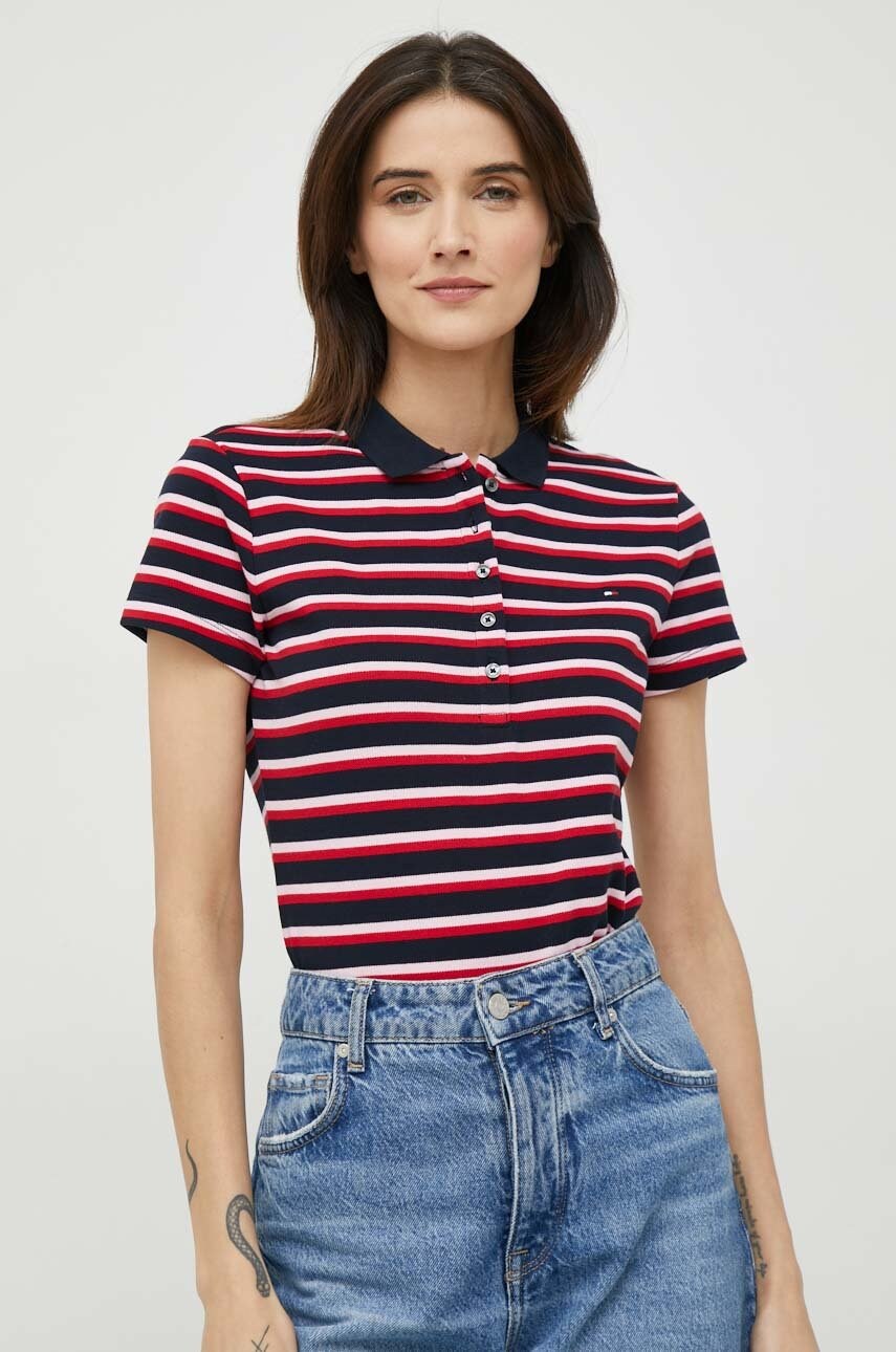 

Поло Tommy Hilfiger женский цвет красный с воротником