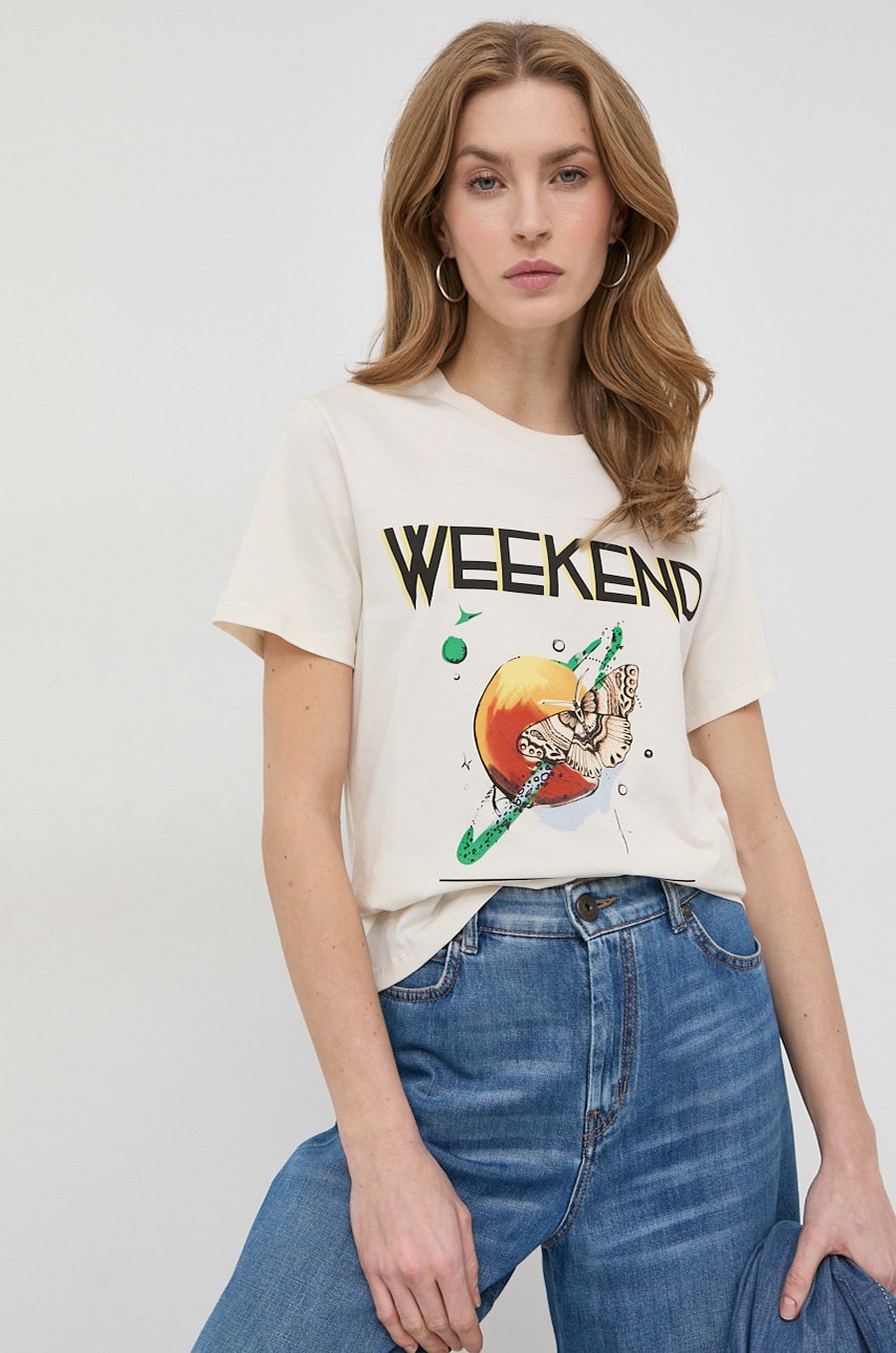 

Памучна тениска Weekend Max Mara в бежово, Бежов