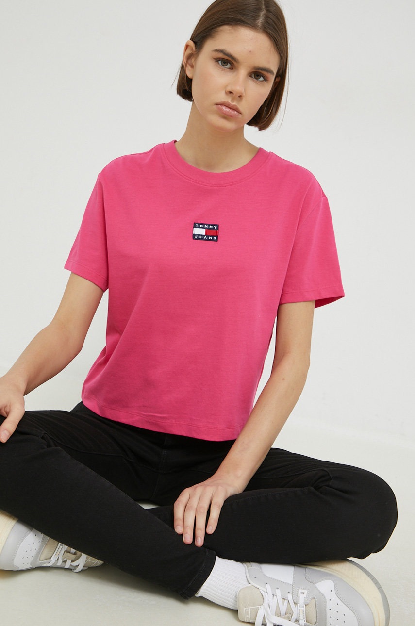 

футболка Tommy Jeans женский цвет розовый