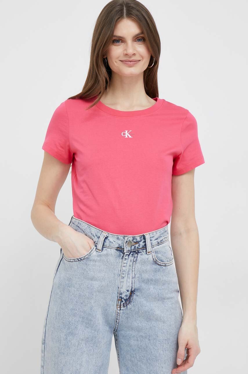 

Памучна тениска Calvin Klein Jeans В лилаво, Розов