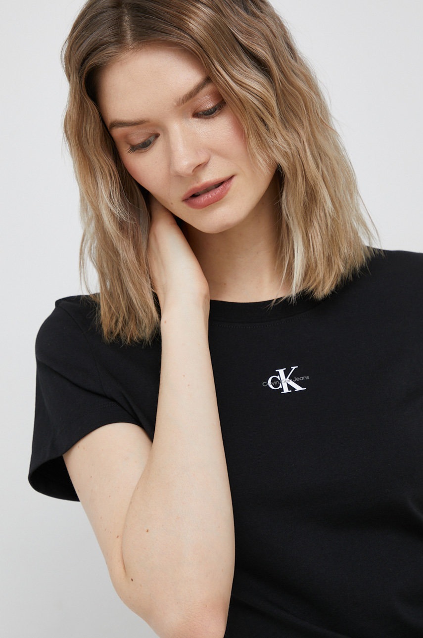 

Памучна тениска Calvin Klein Jeans в черно, Черен