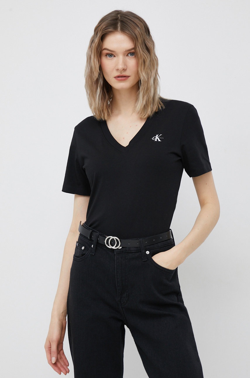 

Памучна тениска Calvin Klein Jeans в черно, Черен