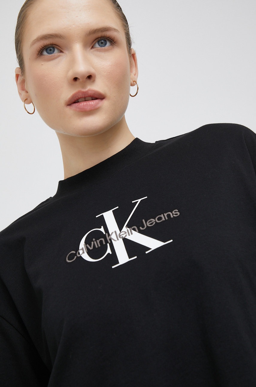 

Памучна тениска Calvin Klein Jeans в черно, Черен