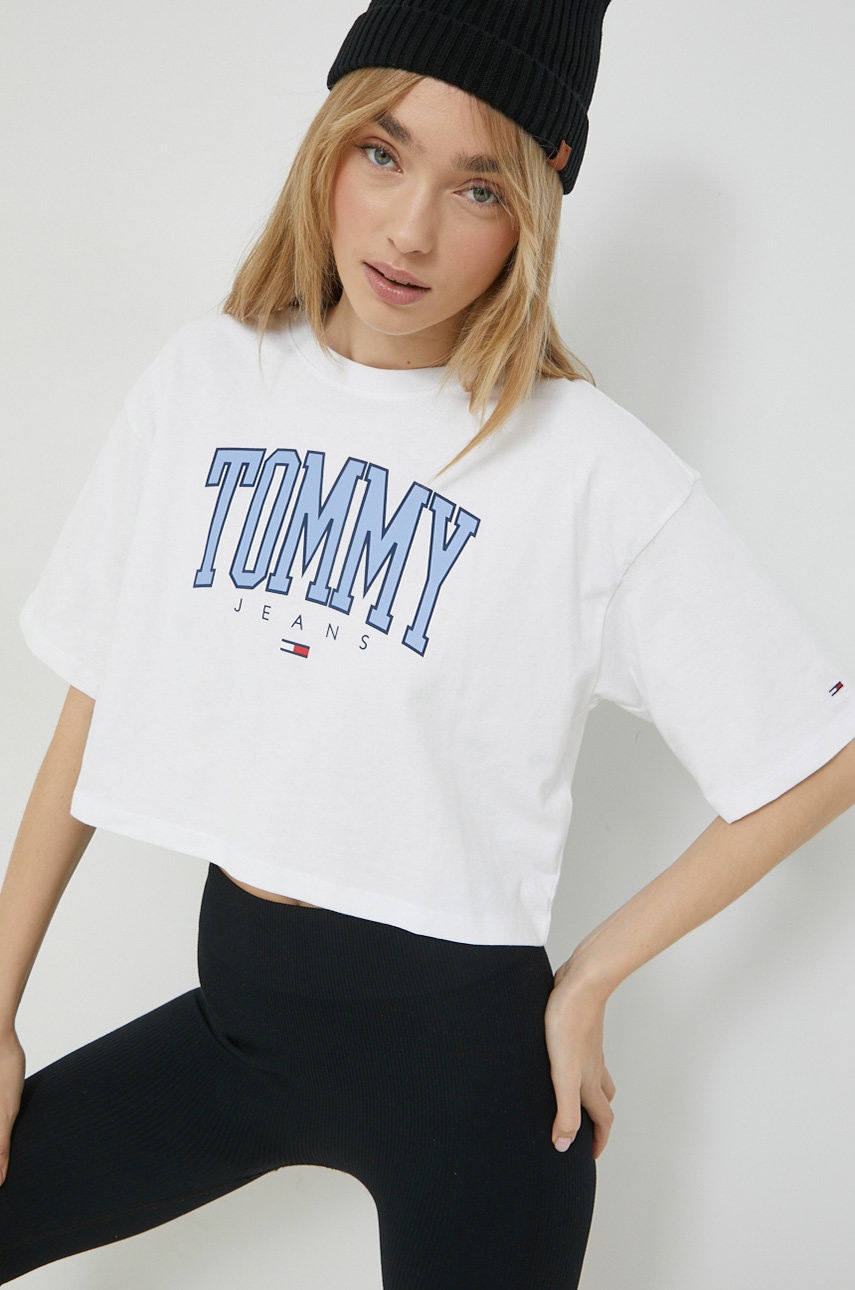 

Памучна тениска Tommy Jeans в бяло, Бял