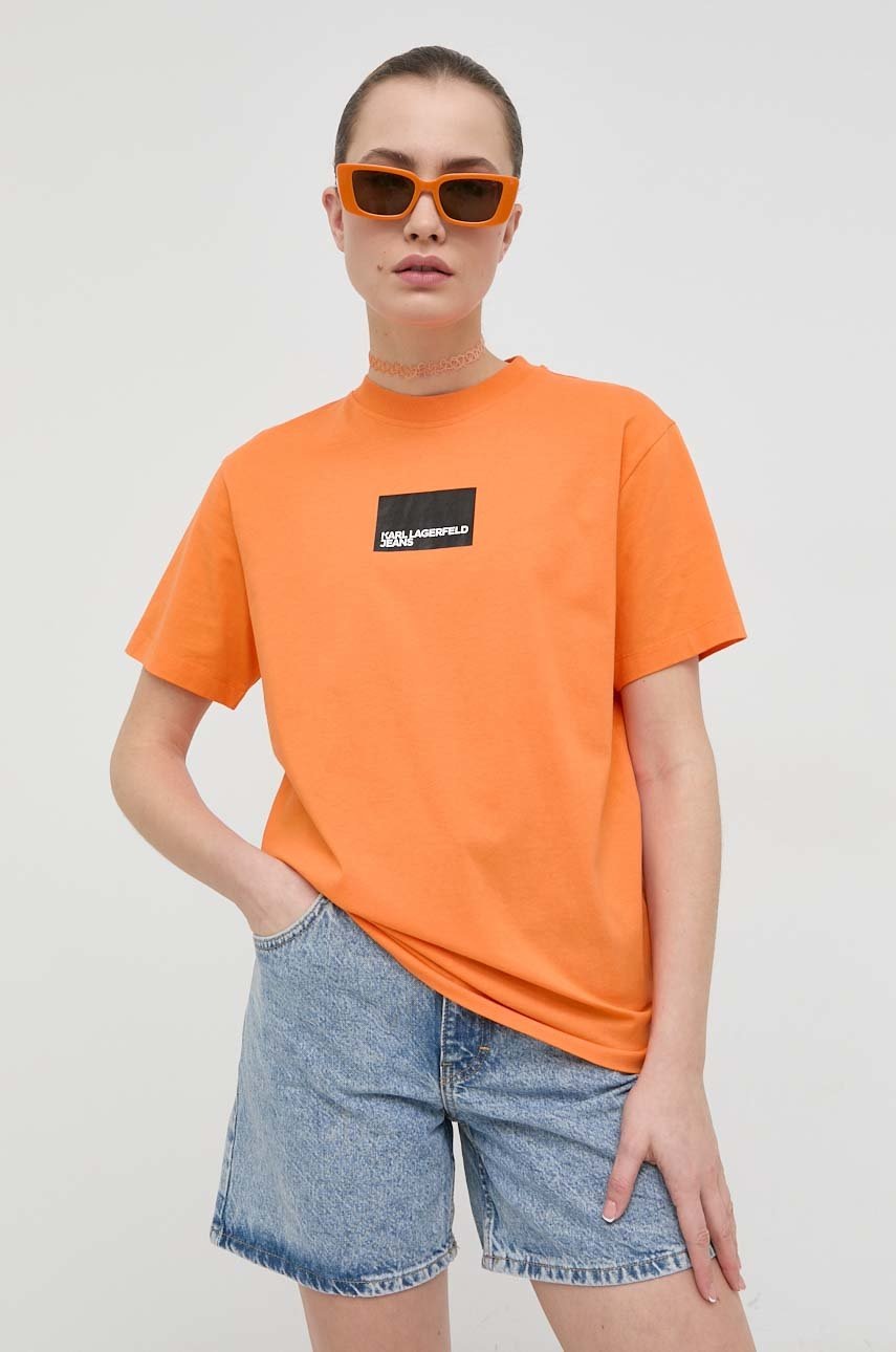 

Памучна тениска Karl Lagerfeld Jeans в оранжево, Оранжев
