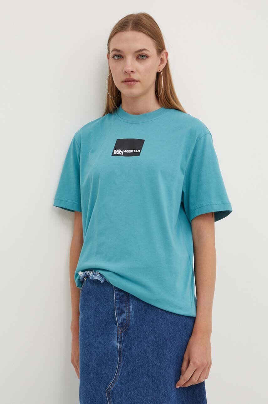 

Памучна тениска Karl Lagerfeld Jeans в тюркоазено, Тюркоазен
