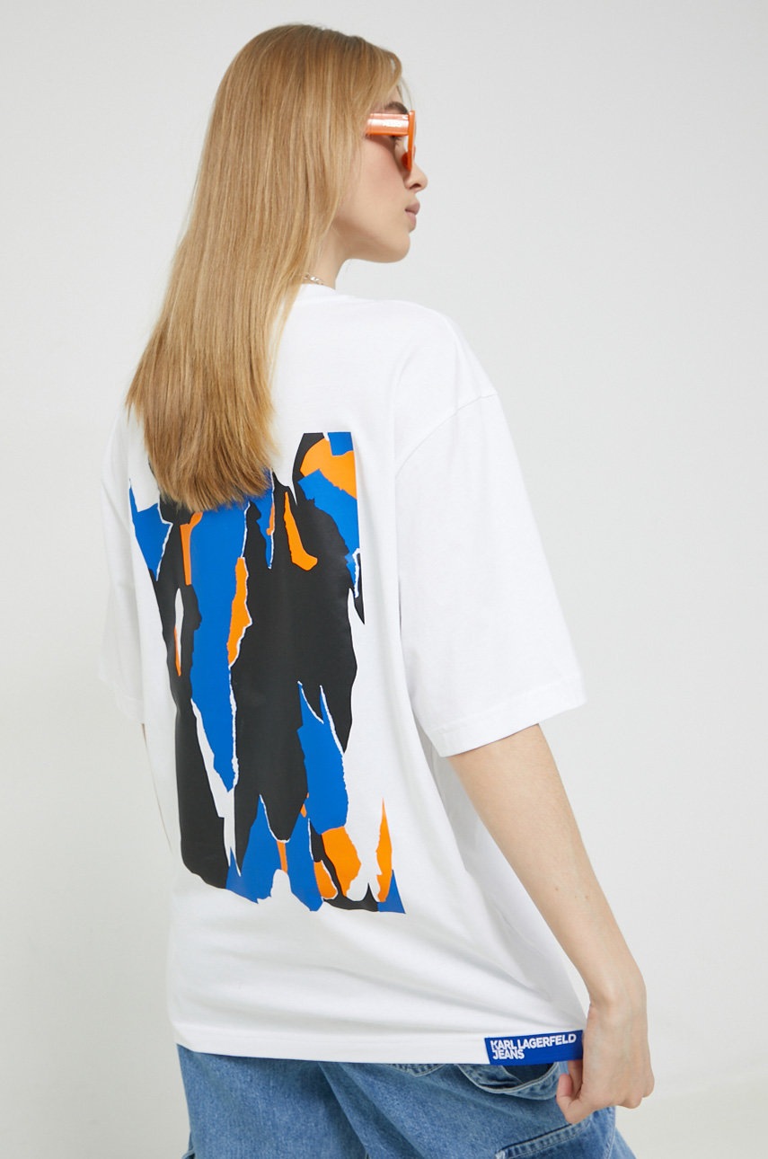 Karl Lagerfeld Jeans tricou din bumbac culoarea alb