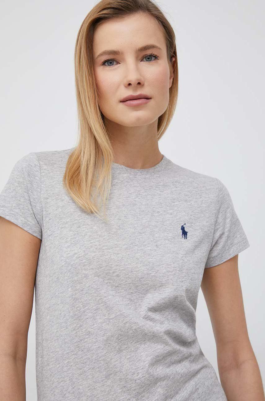 Levně Bavlněné tričko Polo Ralph Lauren šedá barva, 211898698