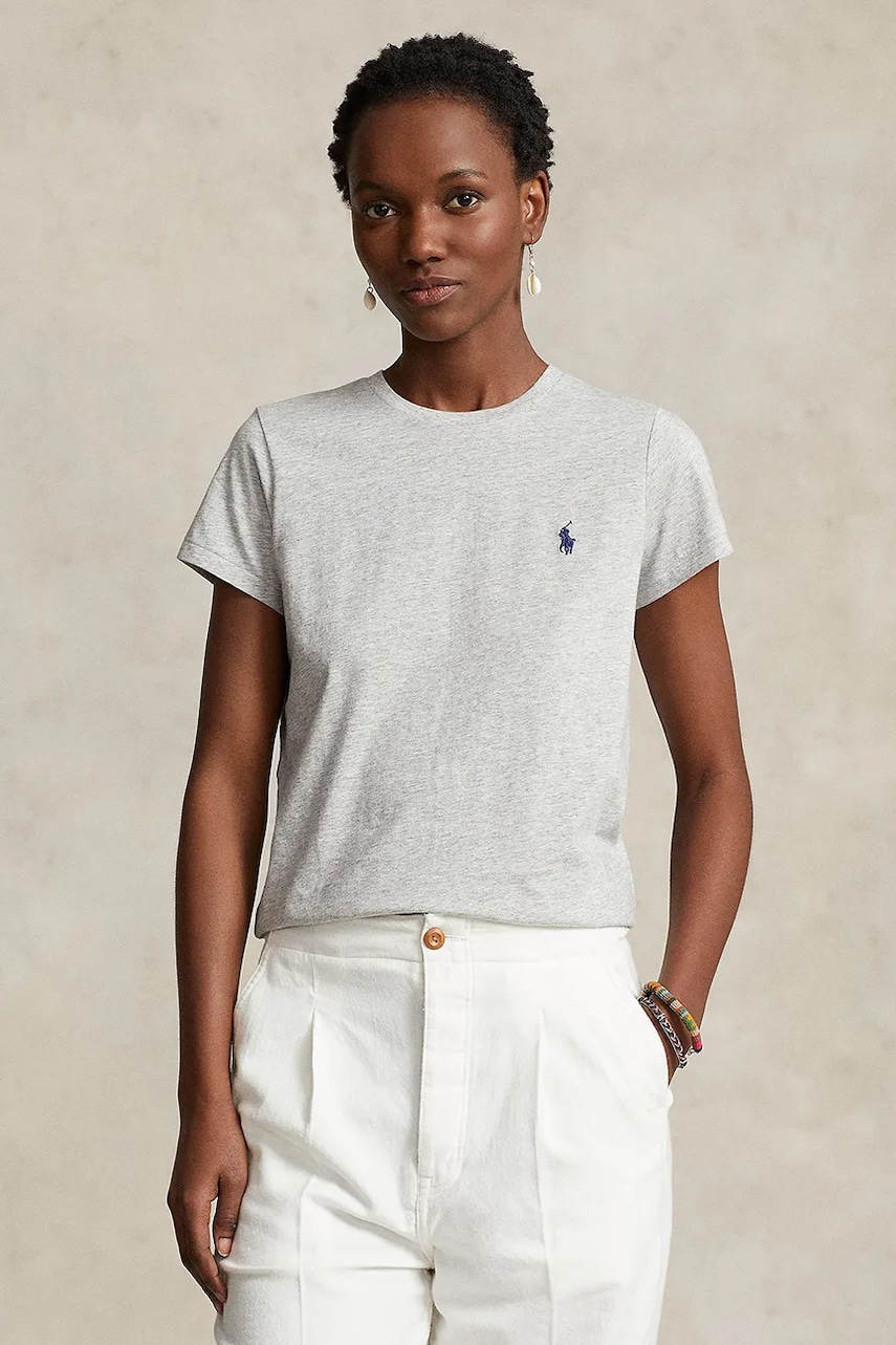 Levně Bavlněné tričko Polo Ralph Lauren šedá barva, 211898698