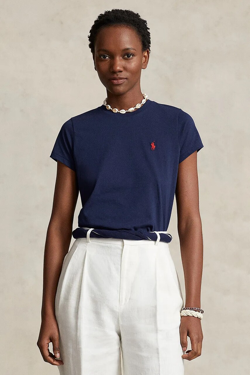 Levně Bavlněné tričko Polo Ralph Lauren tmavomodrá barva, 211898698