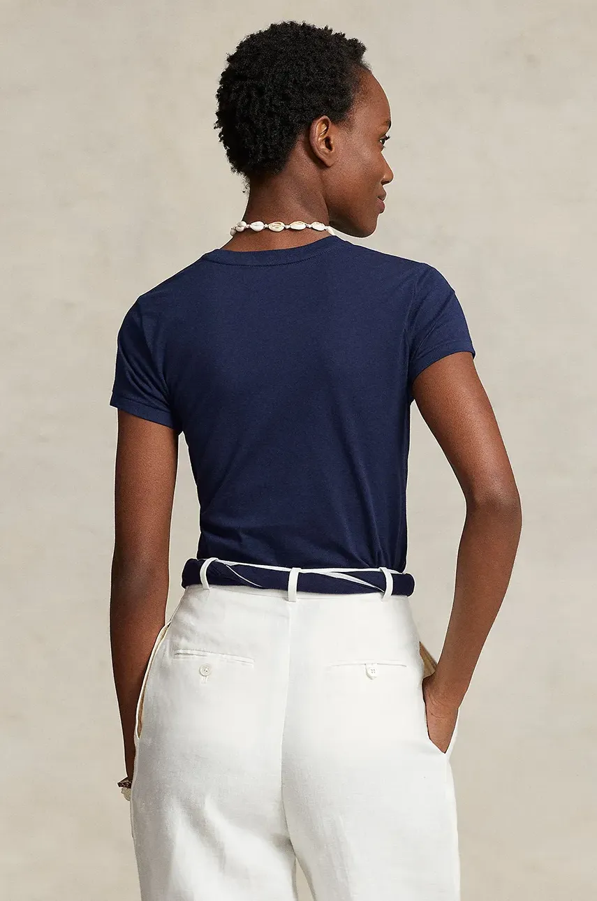 Хлопковая футболка Polo Ralph Lauren женская цвет синий 211898698 Хлопковая футболка Polo Ralph Lauren женская цвет синий 211898698
