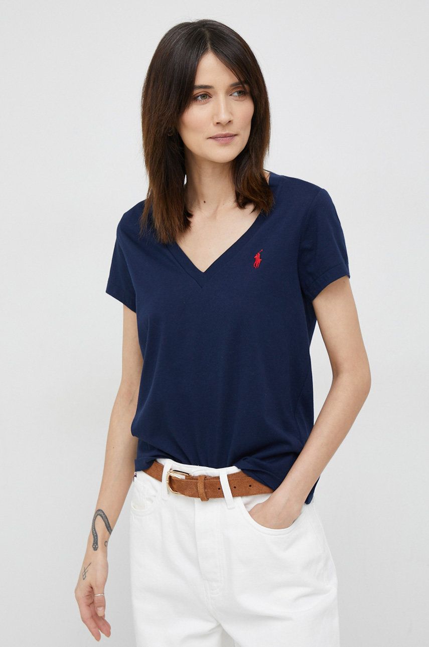 Levně Bavlněné tričko Polo Ralph Lauren tmavomodrá barva, 211902403