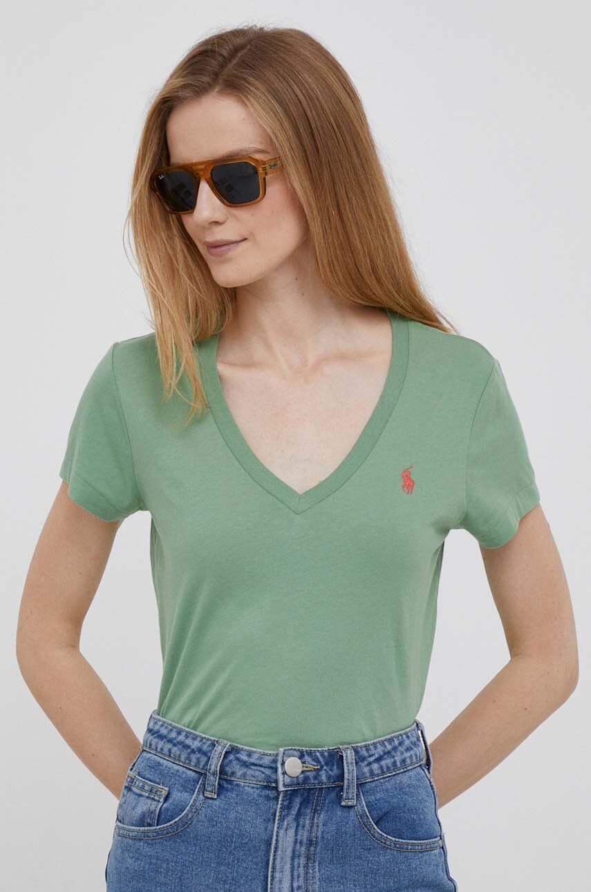 Levně Bavlněné tričko Polo Ralph Lauren zelená barva, 211902403