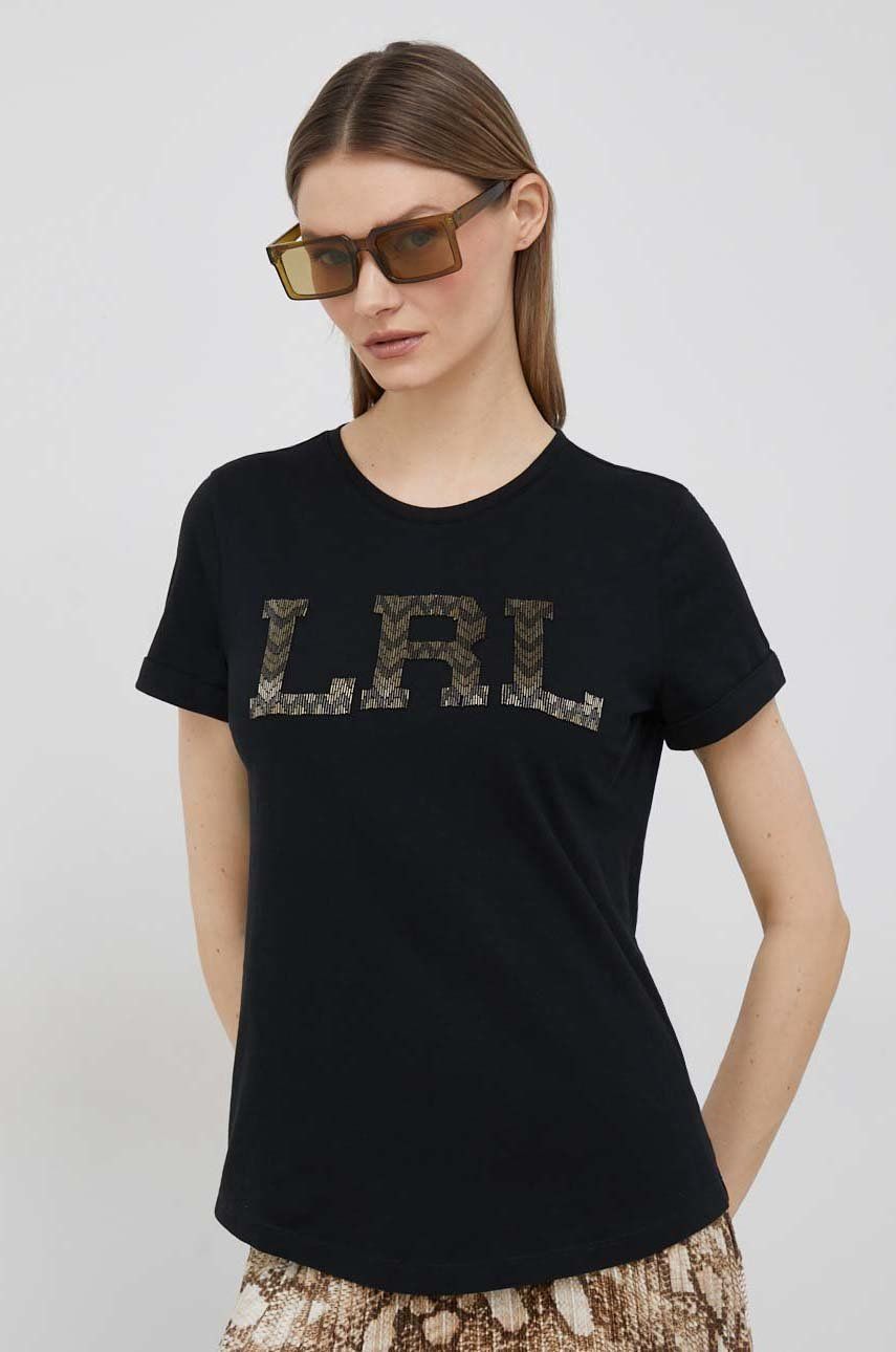 Levně Bavlněné tričko Lauren Ralph Lauren černá barva