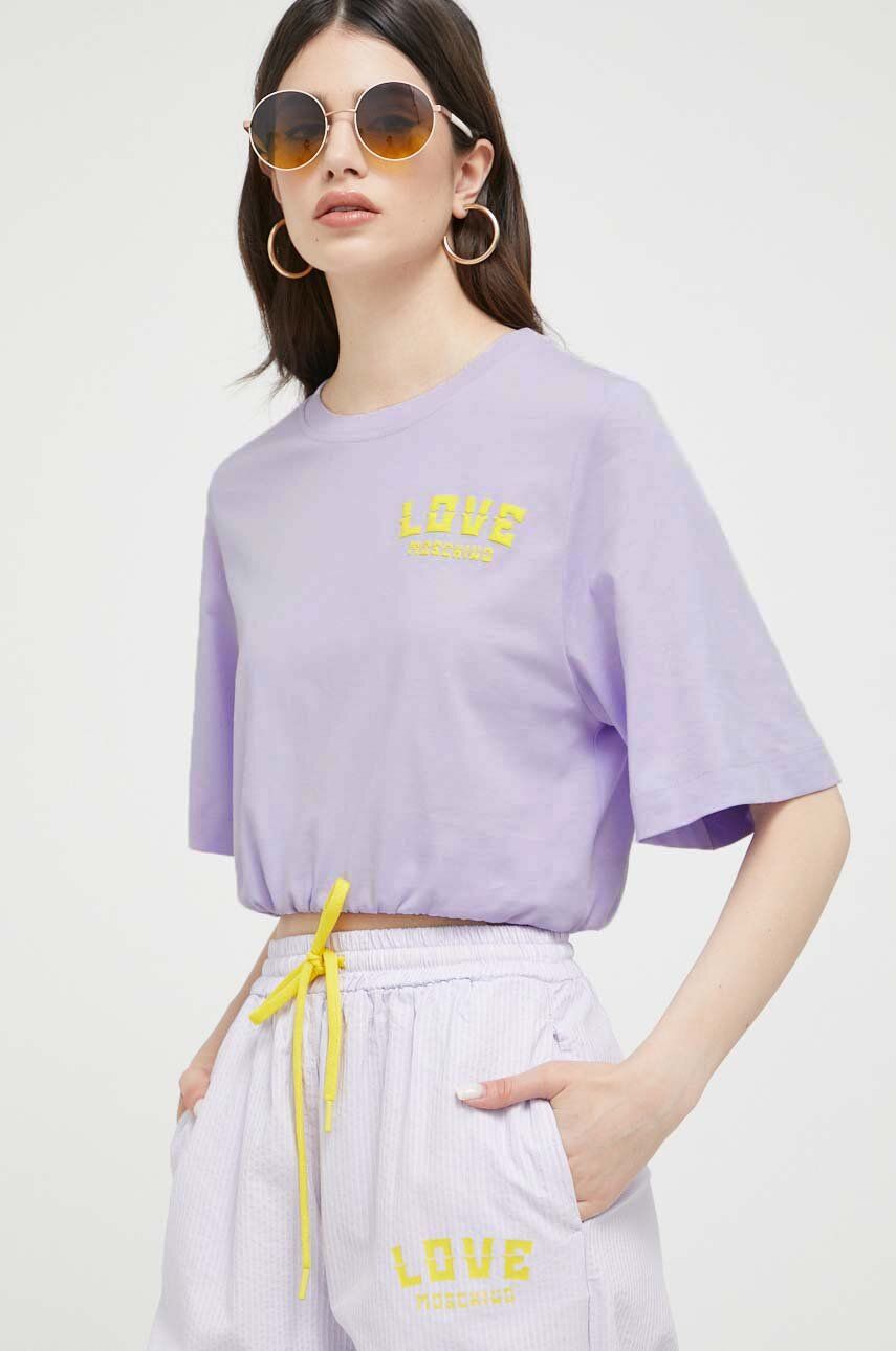 Levně Bavlněné tričko Love Moschino fialová barva