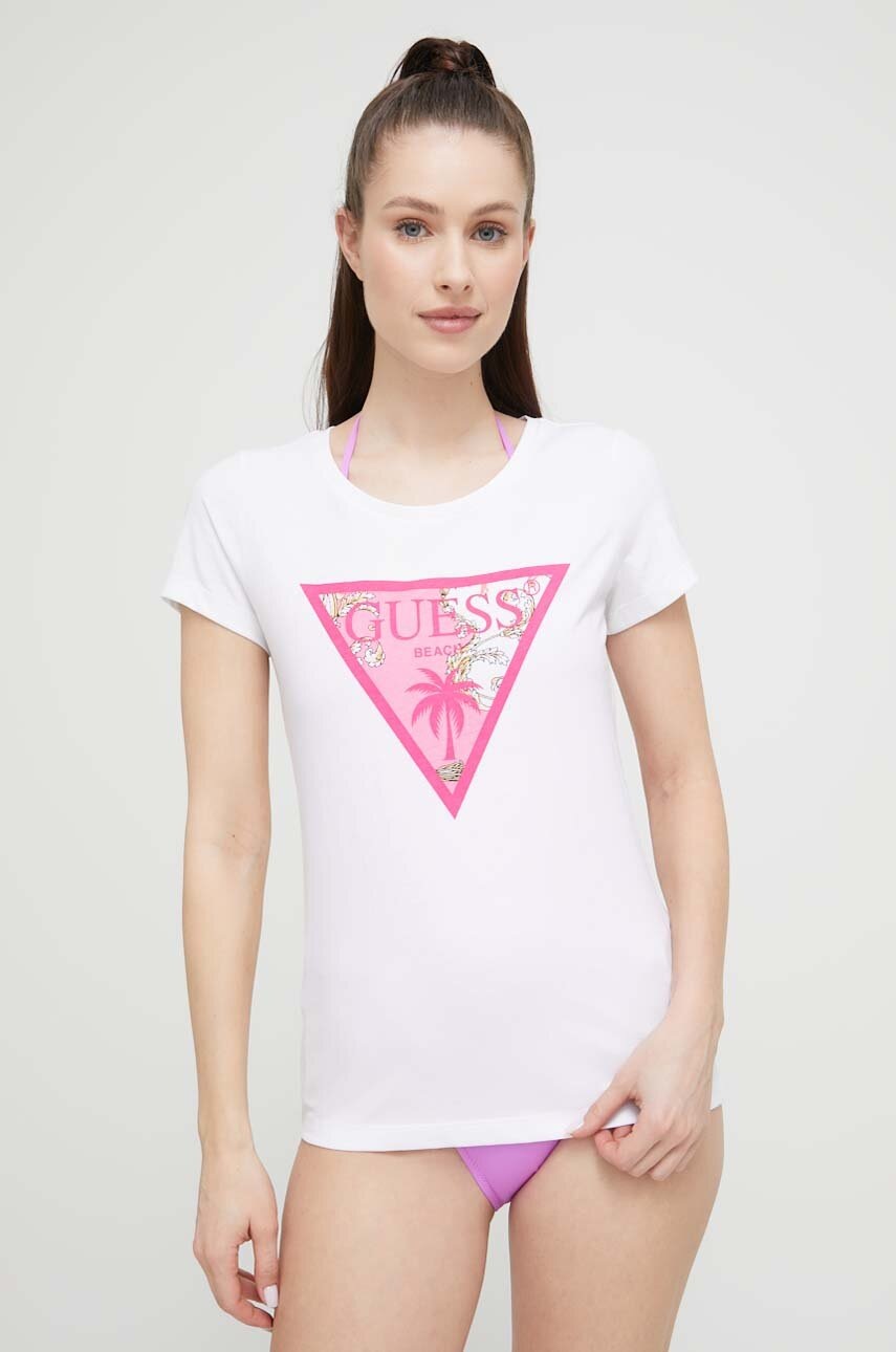 

Памучна тениска Guess в розово, Розов