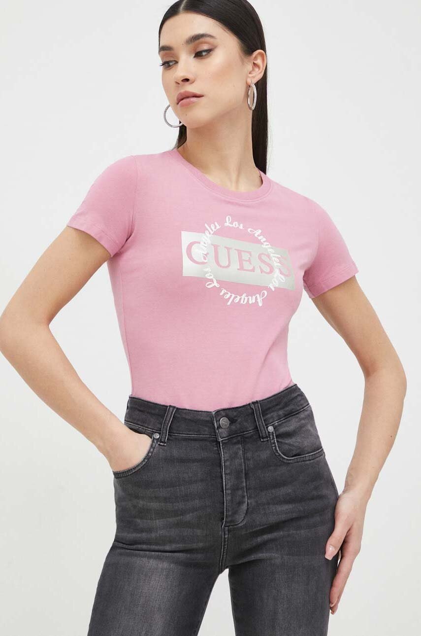 

Тениска Guess в розово, Розов