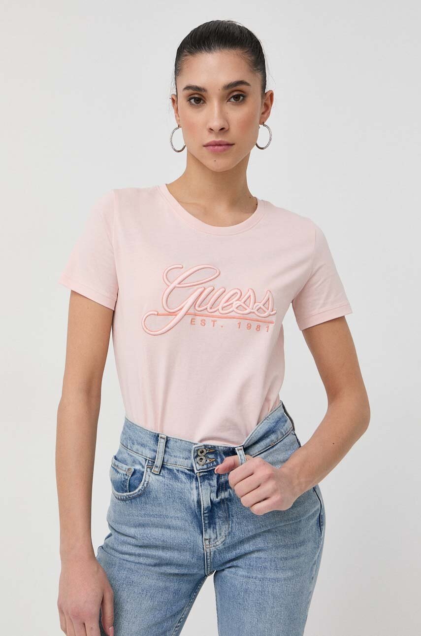 

Бавовняна футболка Guess колір рожевий