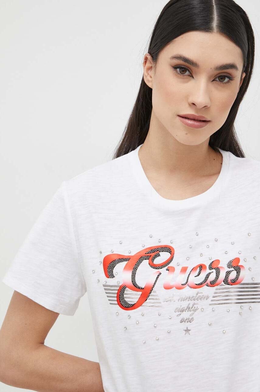 

Хлопковая футболка Guess цвет белый