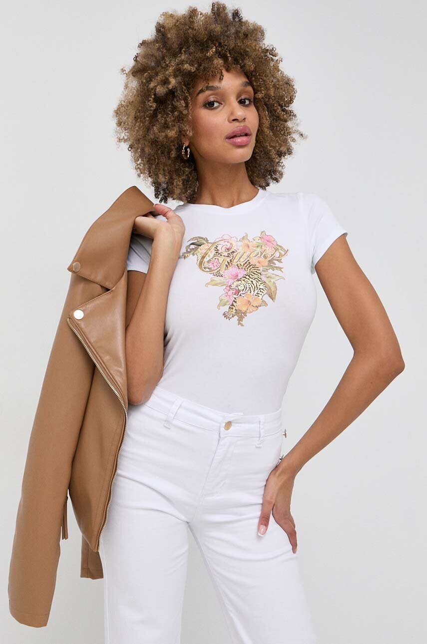 

Тениска Guess в бяло, Бял