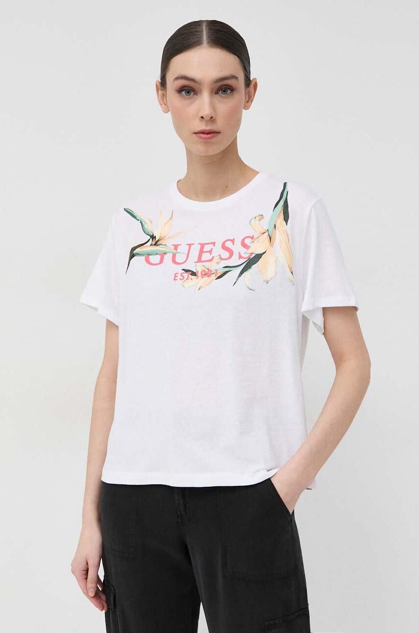 

Хлопковая футболка Guess цвет белый