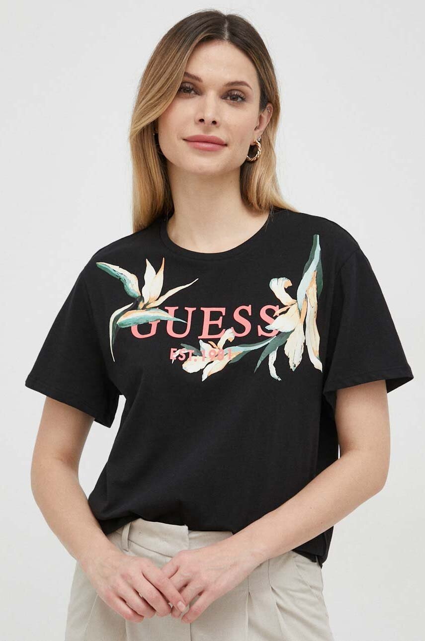 

Бавовняна футболка Guess колір чорний