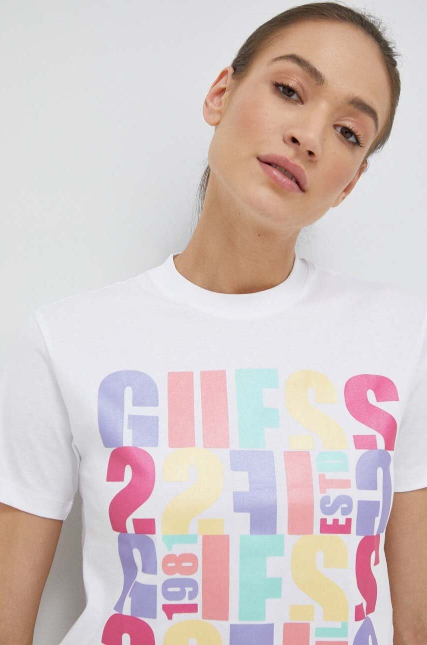 

Бавовняна футболка Guess колір білий