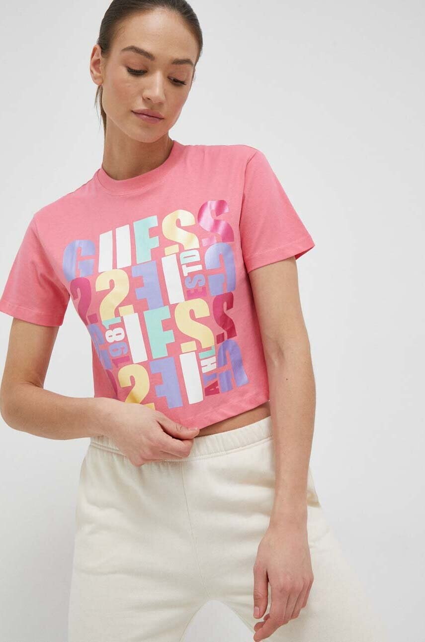 

Бавовняна футболка Guess колір рожевий