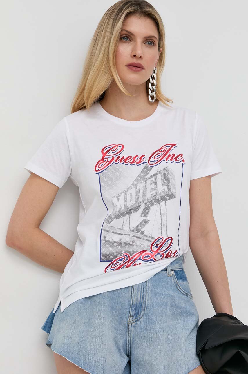 

Хлопковая футболка Guess цвет белый