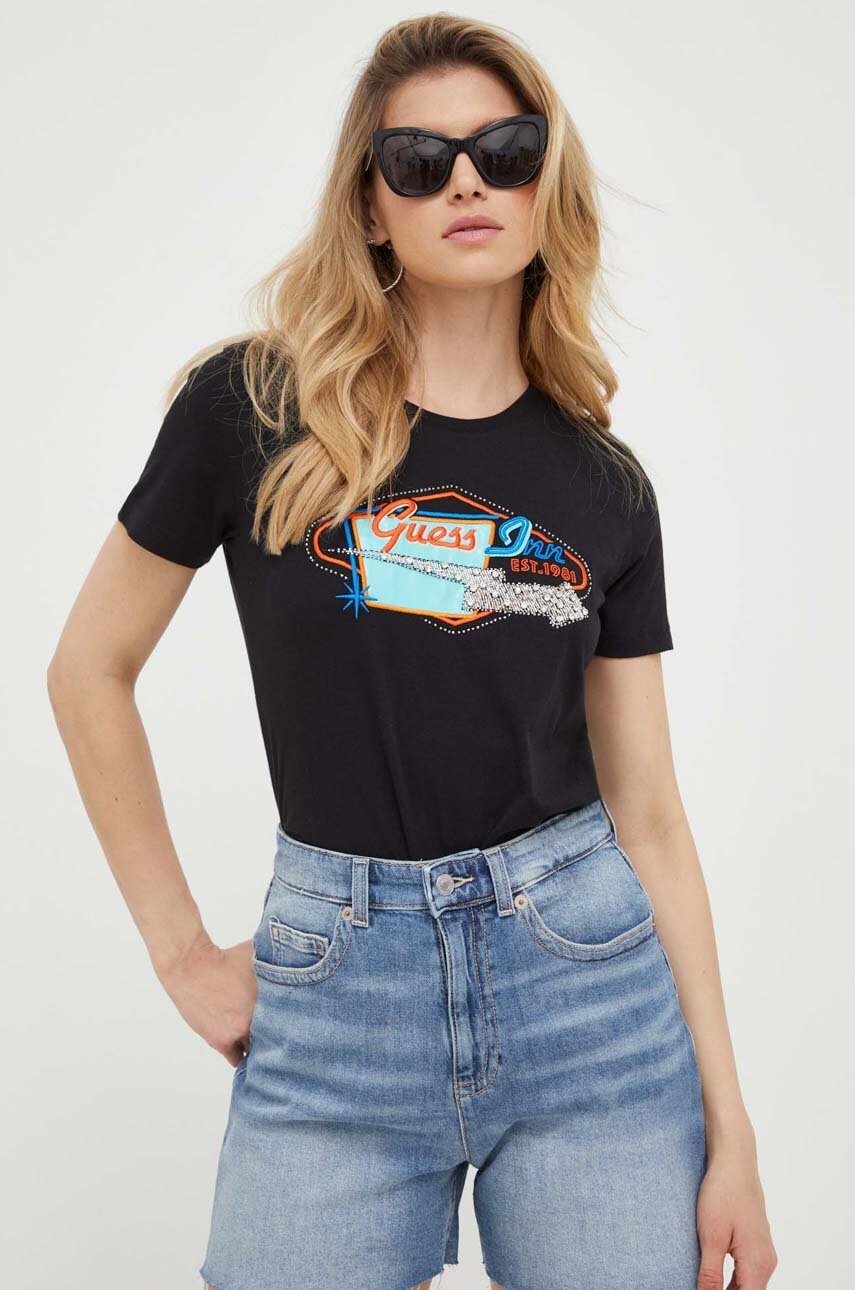 

Хлопковая футболка Guess цвет чёрный