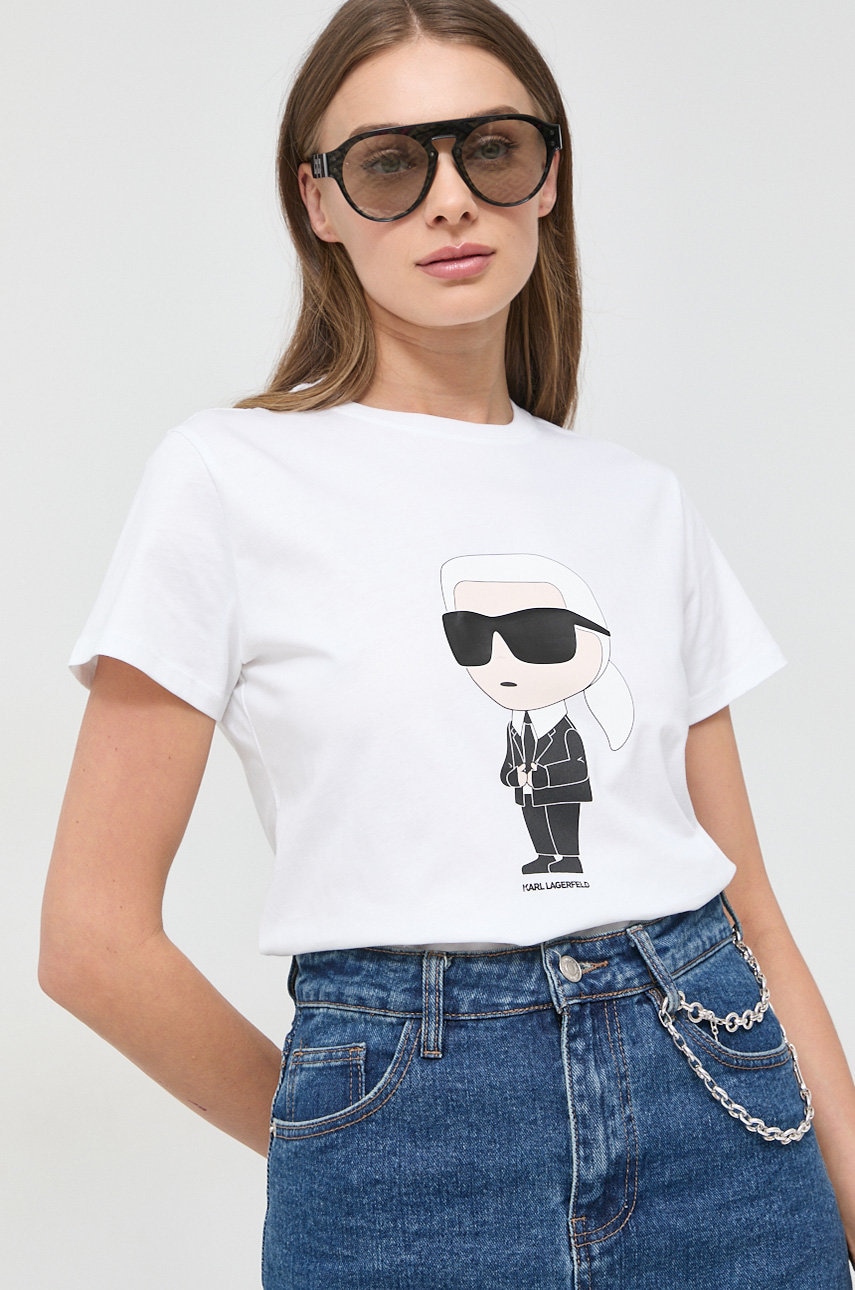 Karl Lagerfeld tricou din bumbac femei, culoarea alb Karl Lagerfeld tricou din bumbac femei, culoarea alb