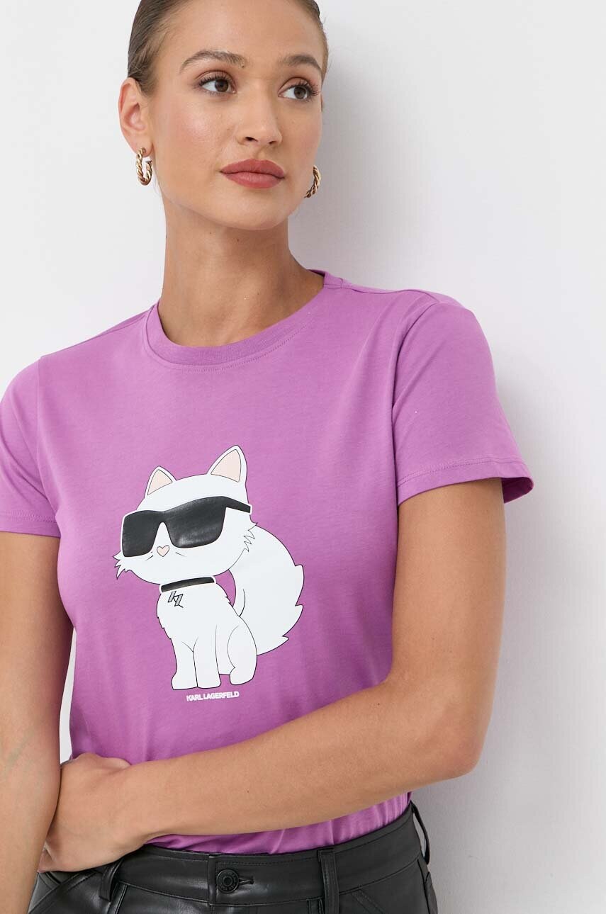 Karl Lagerfeld tricou din bumbac femei, culoarea roz