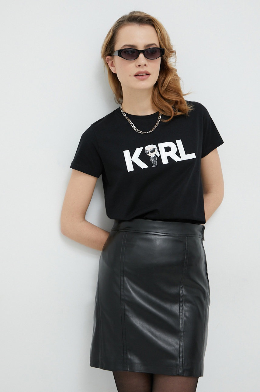 

Памучна тениска Karl Lagerfeld в черно, Черен