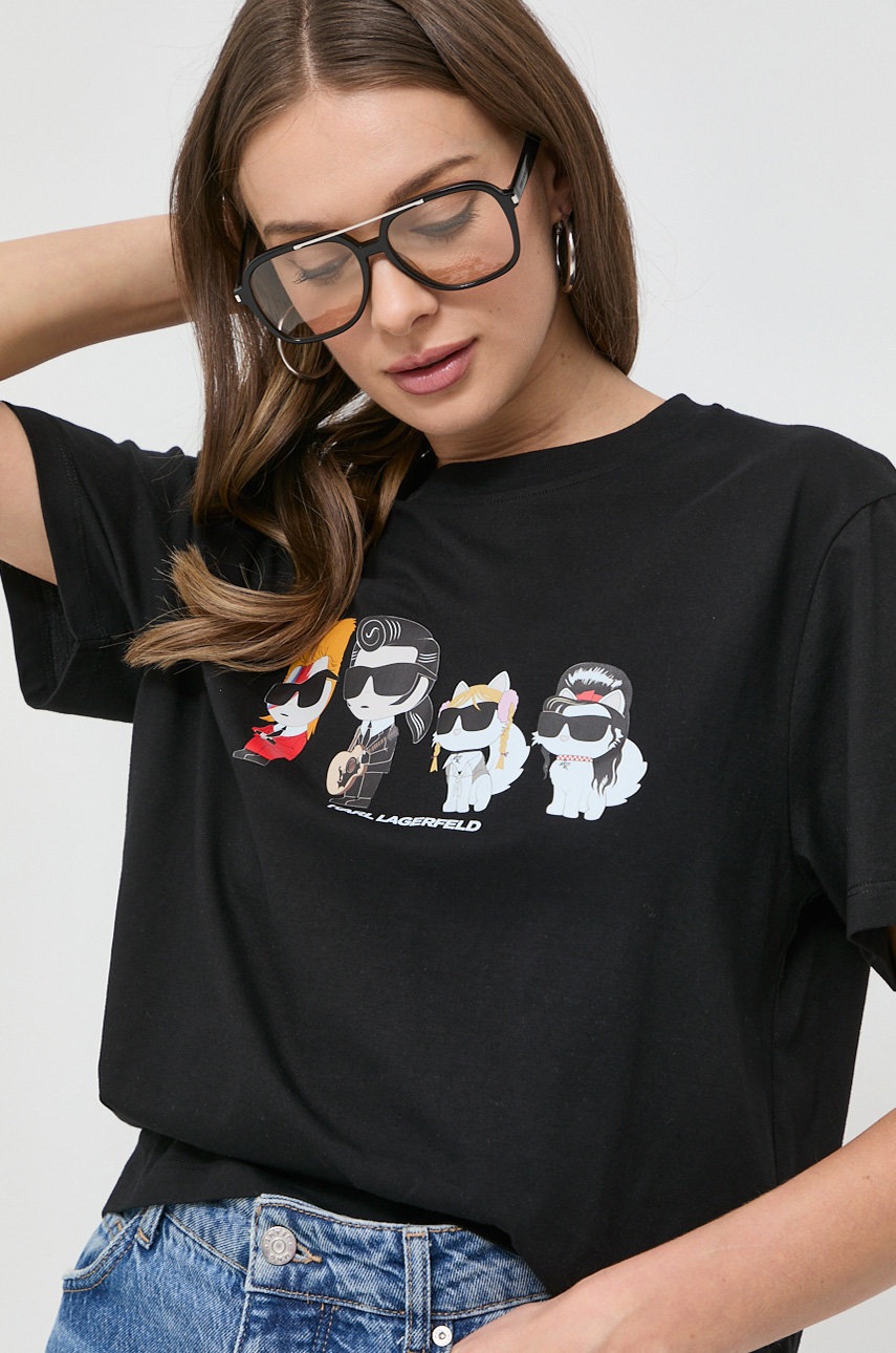 

Памучна тениска Karl Lagerfeld в черно, Черен