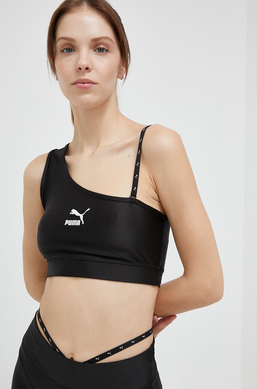 Sportovní top Puma Dare To dámský, černá barva - černá -  77 % Polyester